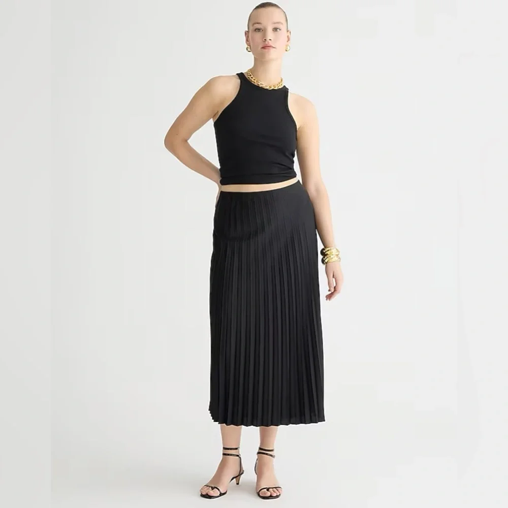 J. Crew Gwyneth black pleated slip midi skirt  plisse Lagenlook NWT